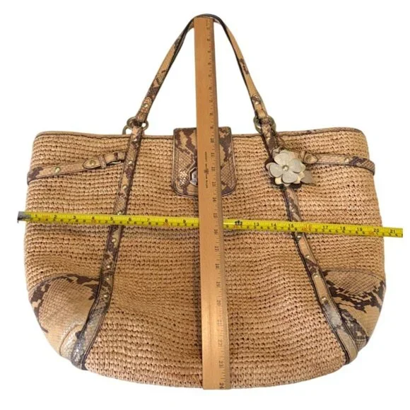 Coach Natalie Straw and Python Embossed Leather Trim Hangtags Natural Large Tote - Picture 14 of 15